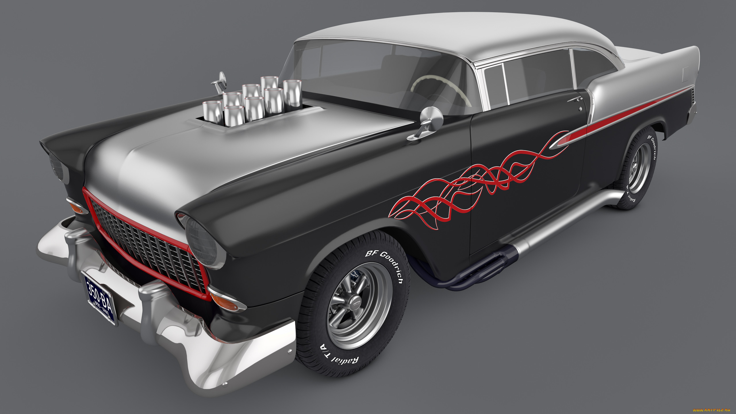 , 3, custom, 1955, air, bel, chevrolet